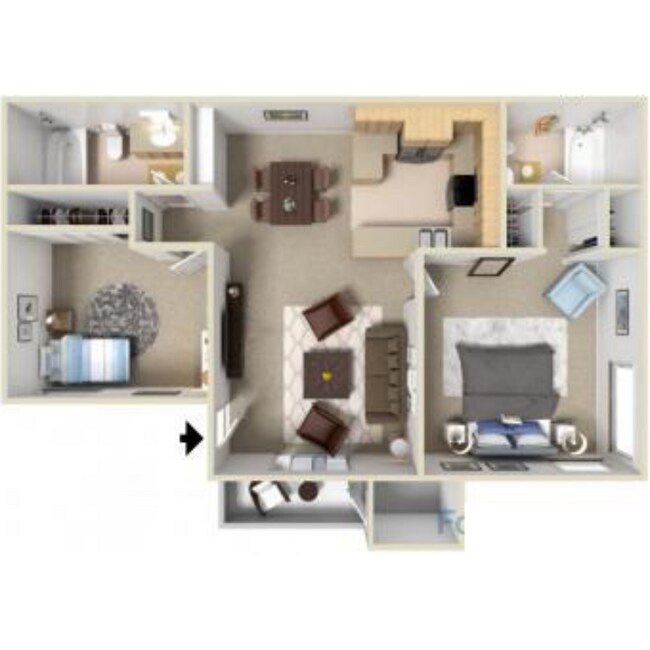 2 Bed 2 Bath 110 floor plan