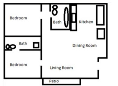 2 Bed 2 Bath floor plan