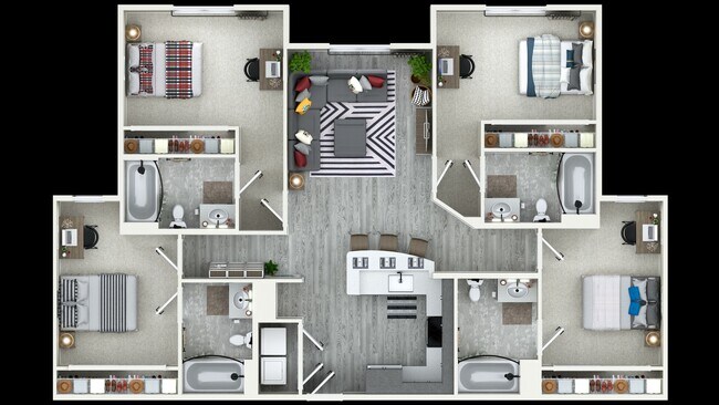 4x4 Private Bedroom floor plan