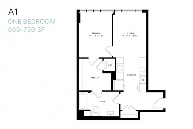 One Bedroom A1 1814 floor plan