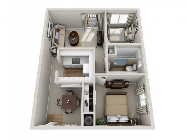 2 Bed 1 Bath 1 floor plan