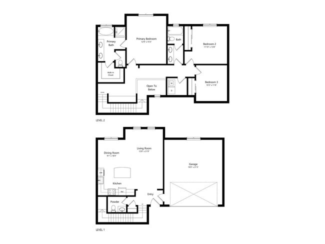 3 Bed 2.5- 1661 sq ft Townhome 085 floor plan