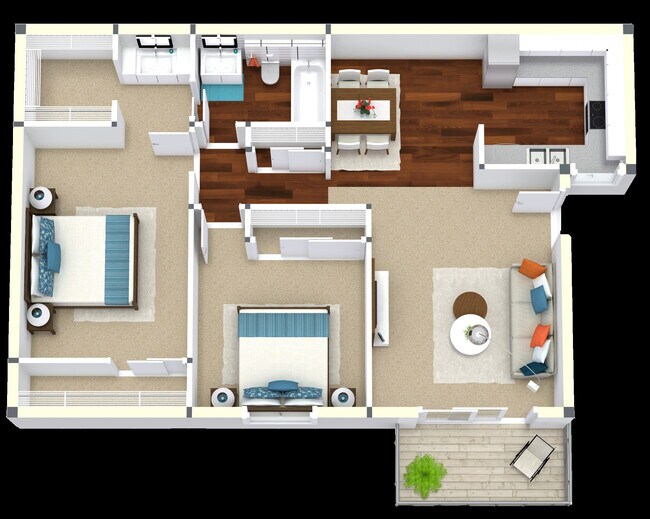 2 Bedroom 1.25 Bathroom floor plan