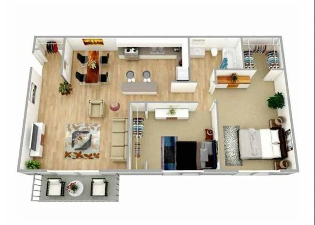 Two Bedroom One Bath 3855-55D floor plan