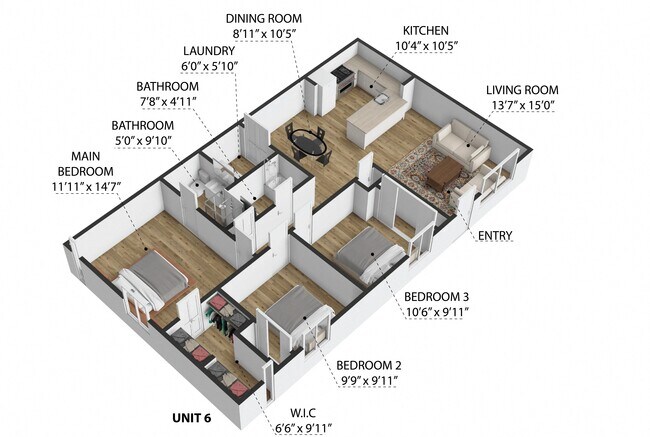 3 Bedrooms, 2 Bathrooms floor plan