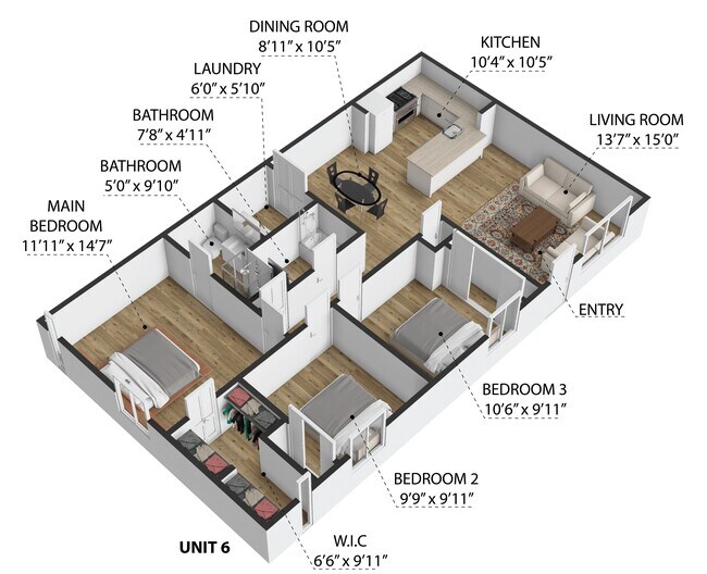 3 Bedrooms, 2 Bathrooms (Classic) floor plan