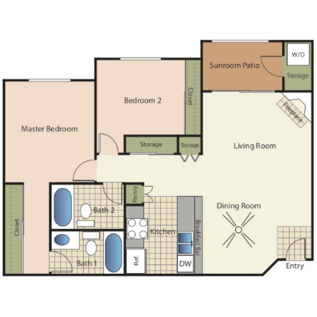 2 Bedroom 2 Baths 22A floor plan