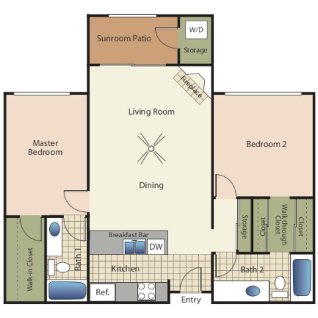 2 Bedroom 2 Baths 22B floor plan