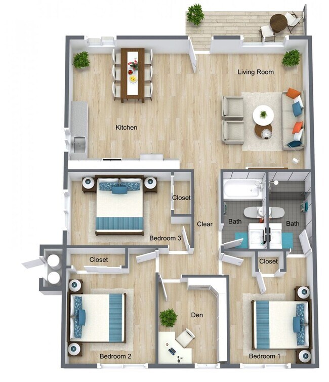 3 bed 2 bath + Bonus Room 1200 sq ft | B | Upst... 304 floor plan