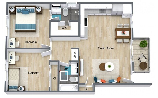 2 Bed 2 Bath | 852 sq ft |C| Upstairs 604 floor plan