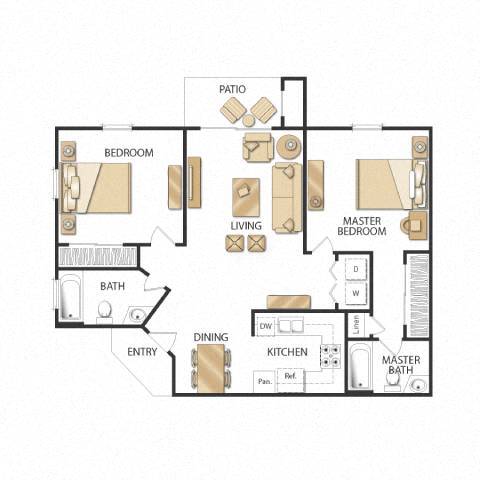 Plan C Two Bedrooms Renovated 1304 floor plan