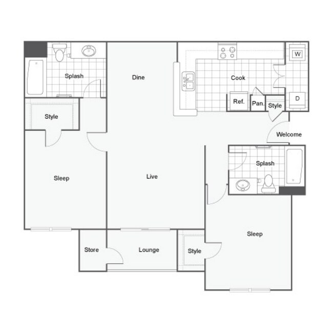 2 Bed 2 Bath B 0814 floor plan