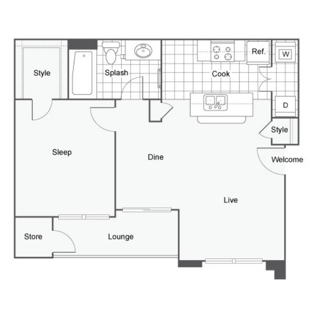 1 Bed 1 Bath B 1412 floor plan