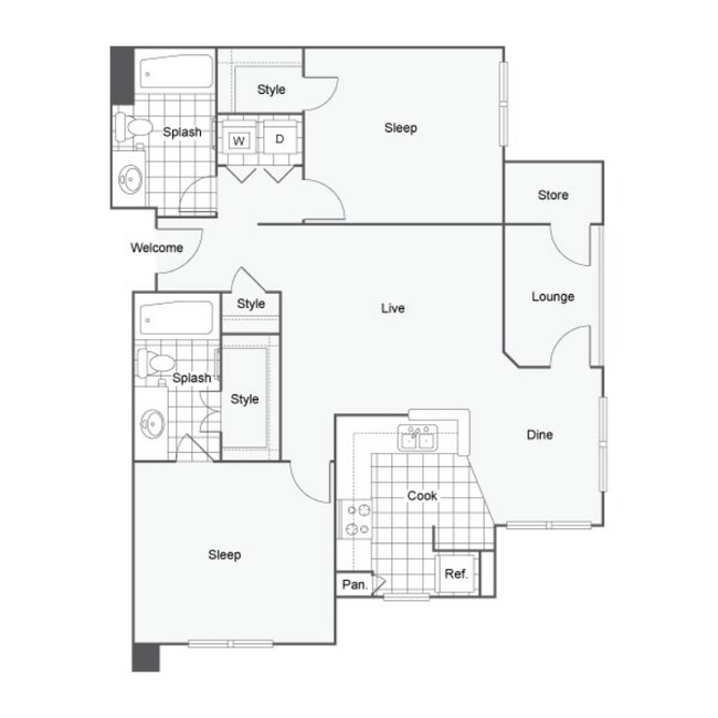 2 Bed 2 Bath A 1115 floor plan