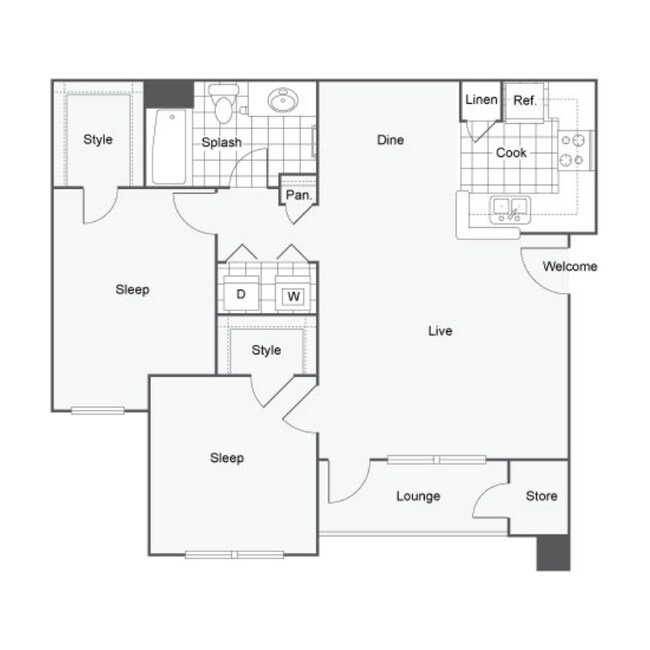 2 Bed 1 Bath A 0306 floor plan