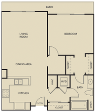 1 Bedroom 1 Bath Plan D 416 floor plan