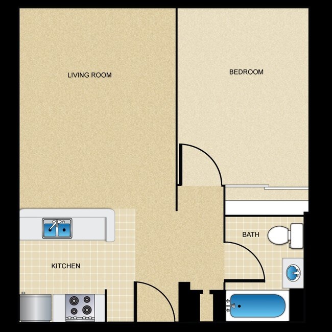 1 Bed 1 Bath B floor plan