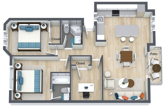 2 Bed/2Bath + Den 3 floor plan