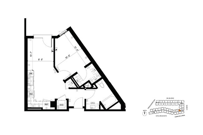 A6 1 Bedroom 638 floor plan