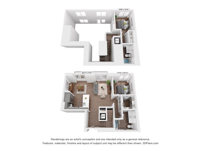 2 Bedroom, 2 Bath Townhome 706 floor plan