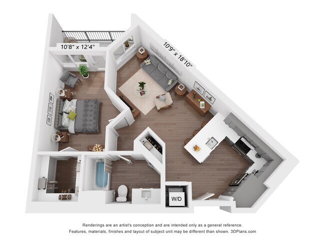 1 Bedroom, 1 Bath 409 floor plan