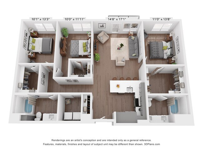 3 Bedroom, 2 Bath 619 floor plan
