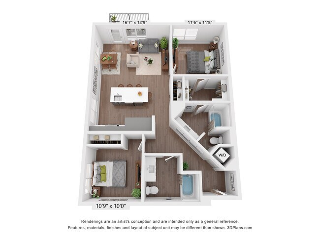 2 Bedroom, 2 Bath 656 floor plan