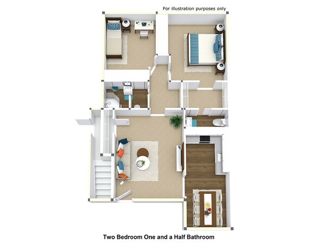 2 Bedroom 1.5 Bath floor plan