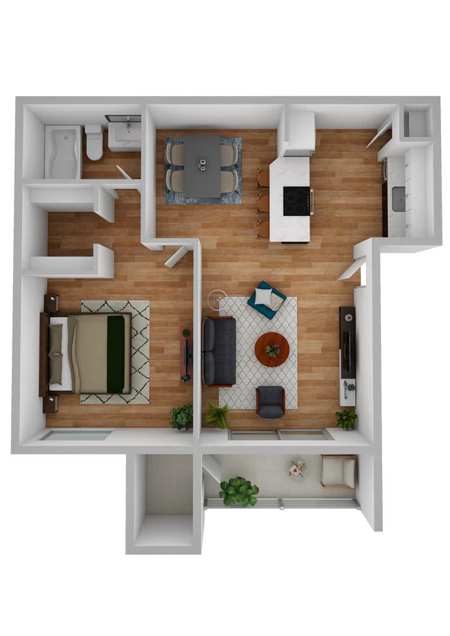 One Bedroom - One Bath Patio 1209 floor plan