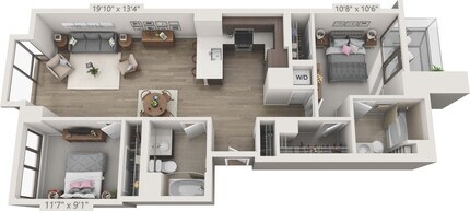 2 Bedroom 2 Bath G 0201 floor plan