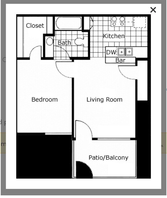 1 Bed / 1 Bath Upstairs + Patio floor plan