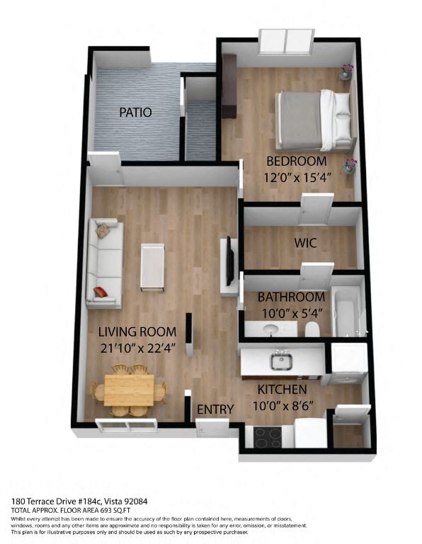 1 Bedroom 1 Bathroom (Apartment) 184K floor plan