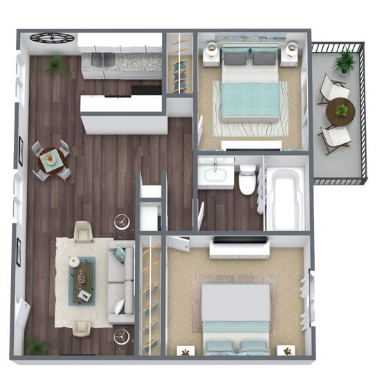B4: 2 Bed 1 Bath 1210-234 floor plan