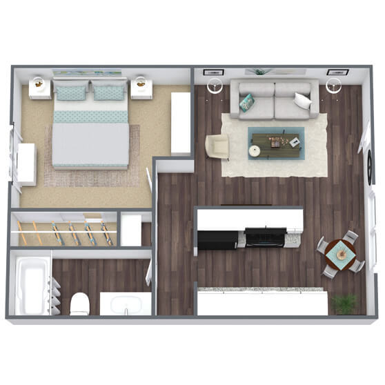 A3: 1 Bed 1 Bath 1250-373 floor plan