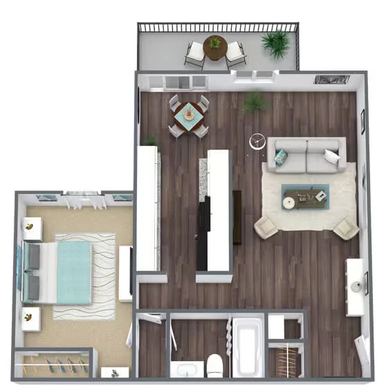 A2: 1 Bed 1 Bath 1210-252 floor plan