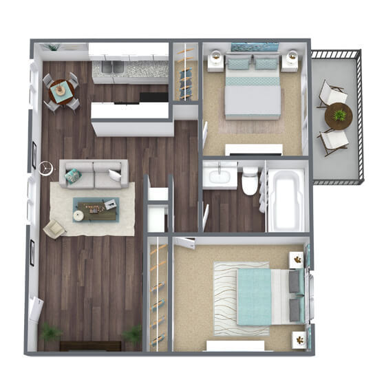 B3: 2 Bed 1 Bath 1306-480 floor plan