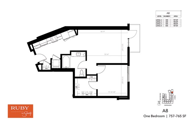 One Bedroom A8 635 floor plan
