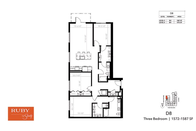 Three Bedroom D8 501 floor plan