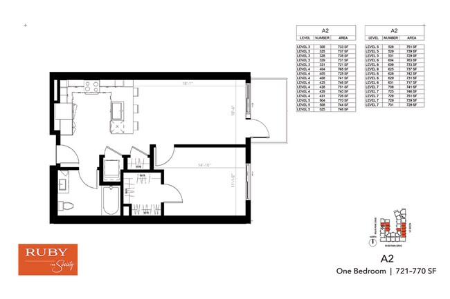 One Bedroom A2 525 floor plan