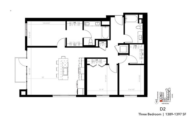 Three Bedroom D2 602 floor plan