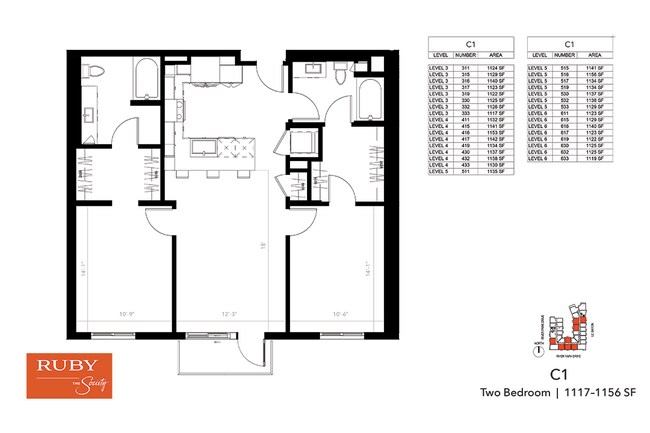 Two Bedroom C1 611 floor plan