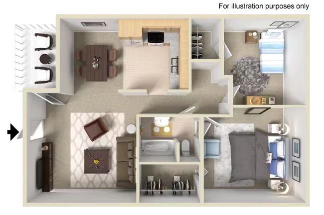 Two Bedroom One Bathroom floor plan