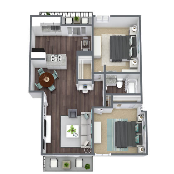 B1: 2 Bed 1 Bath 2974D floor plan