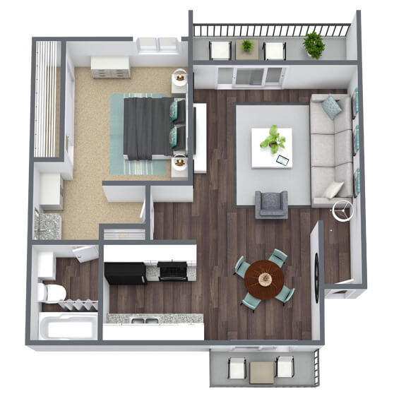 A1: 1 Bed 1 Bath 2922C floor plan