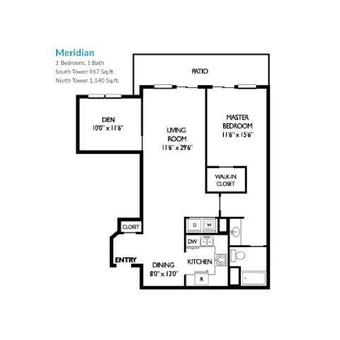 North Tower Meridian with Den Option floor plan