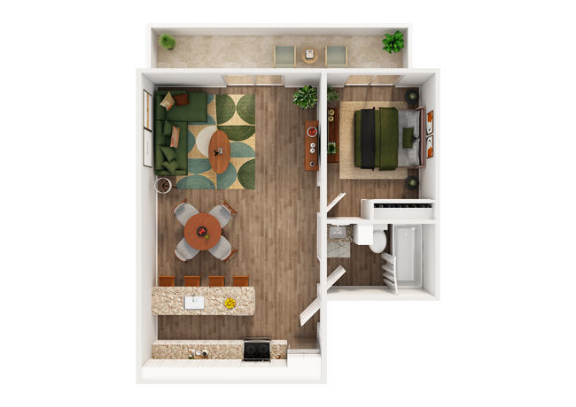 1 bedroom 348-A1 floor plan