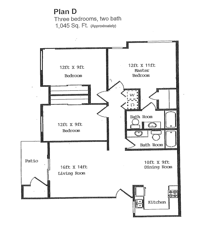 Three Bedroom Two Bath 388B floor plan