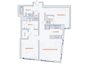 2 Bedroom | 990 sf 701 floor plan