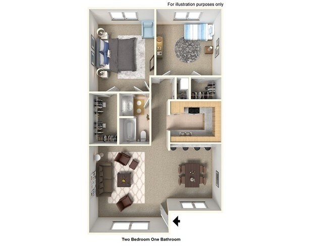 2 bed 1 bath floor plan