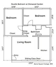 Two Bedroom One Bath 210-011 floor plan
